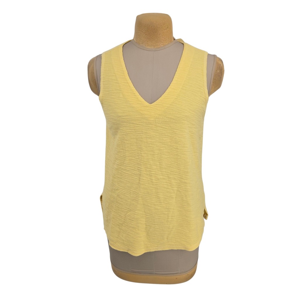 Prairie Cotton Sleeveless V-Neck Top Women S Yellow Knit Slub SB710 USA Casual